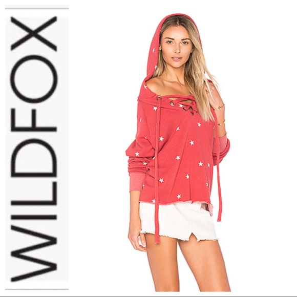 WILDFOX FOOTBALL STAR HUTTON HOODIE IN RED SIZE MEDIUM - Picture 1 of 15